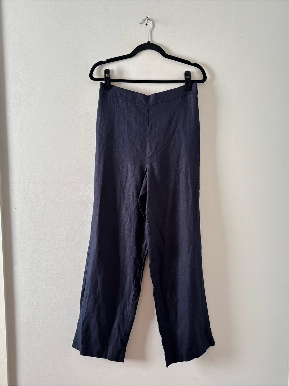 Boden NWT Linen Wide Leg Pants Pull-On Elastic Waist Stretch Navy Blue
